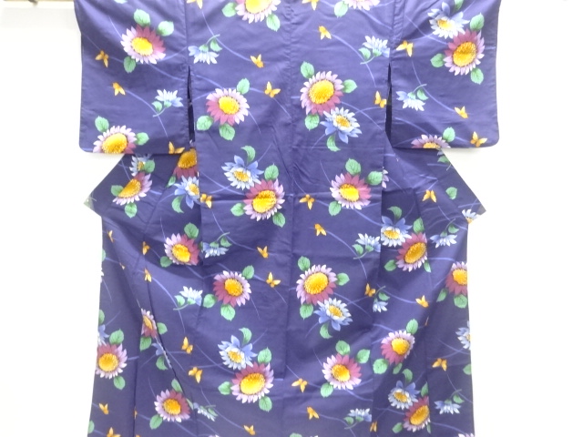 JAPANESE KIMONO / YUKATA / COTTON / BUTTERFLY & SUNFLOWER